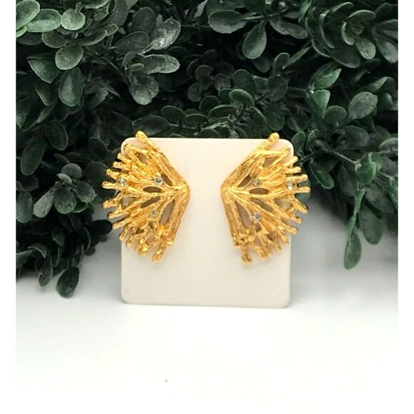 Gold-Tone Coral-Inspired Earrings With Sparkling Crystal Accents - Picture 7 of 9